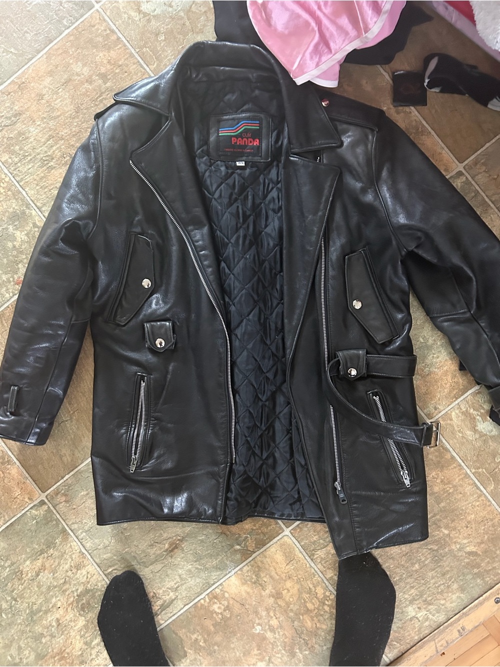Vintage Black Leather Bomber Jacket with Quilted Lining